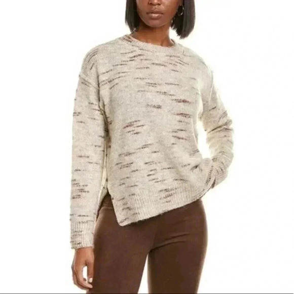 Max Studio Melange Long Sleeve Drop Shoulder Side-slit Cream/Oatmeal Sweater L - Picture 1 of 7